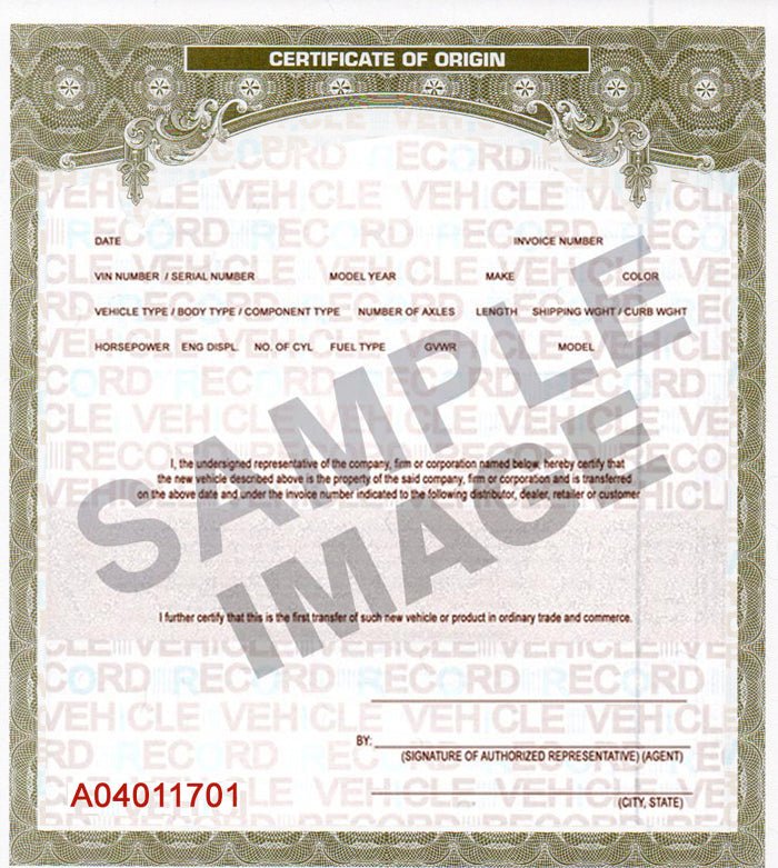 Manufacturer's Certificate of Origin (MCO) - Pinned Electric