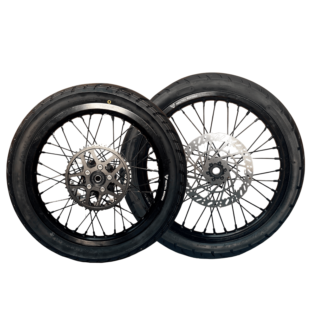 AL XE Pro 17" Front and 16" Rear Supermoto Wheel and Tire Set (AL XE OEM) - Pinned Electric