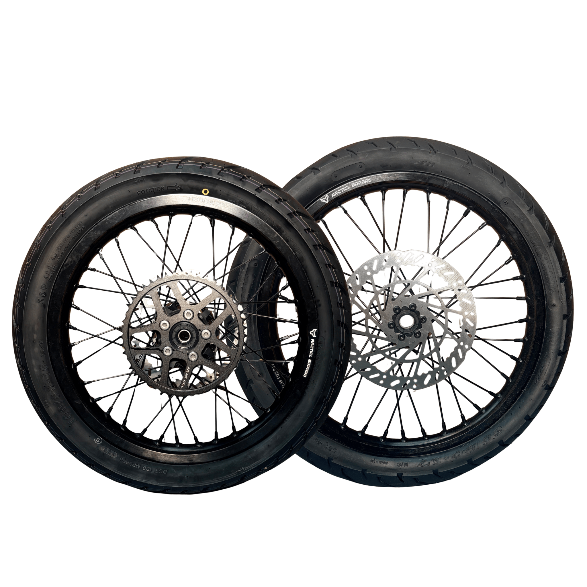 AL XE Pro 17" Front and 16" Rear Supermoto Wheel and Tire Set (AL XE OEM) - Pinned Electric