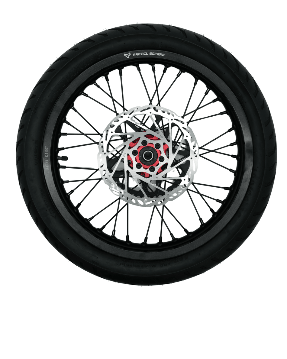 Arctic Leopard XE Pro 17" Front and 16" Rear Supermoto Wheel and Tire Set (AL XE OEM) - Pinned Electric