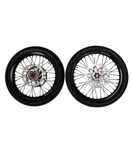 Arctic Leopard XE Pro 17" Front and 16" Rear Supermoto Wheel and Tire Set (AL XE OEM) - Pinned Electric
