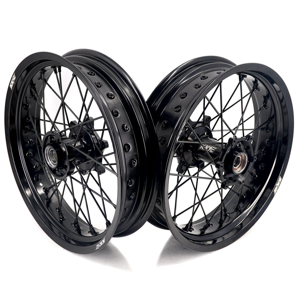 KKE 3.5*17'' & 4.25*17'' Supermoto Wheels Rims Fit STARK VARG MX EX Electric Dirt Bike All Black - Pinned Electric