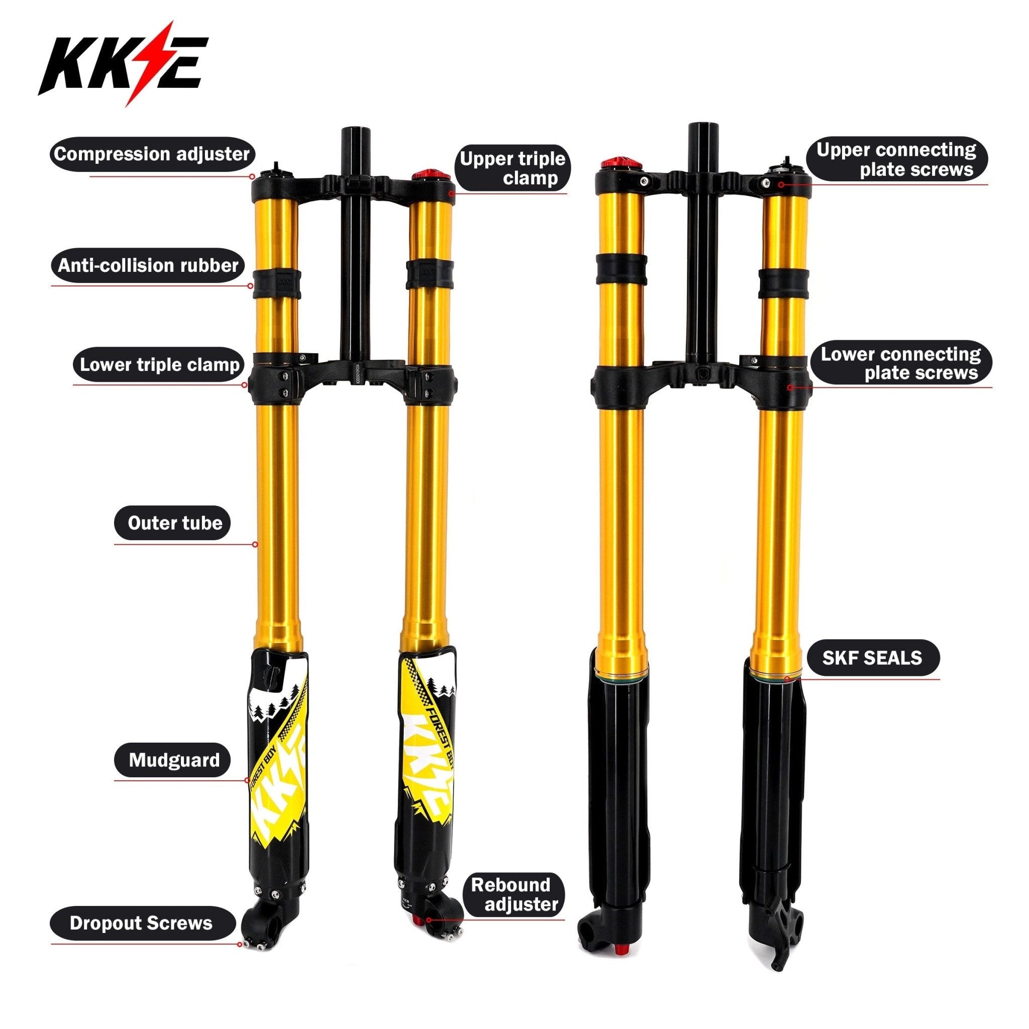 KKE 35MM Upgraded 5.5 Version Front Suspension Fork Fit Surron Light Bee, E-Ride Pro-SS, Talaria Sting MX3/MX4/R (Collective) - Pinned Electric
