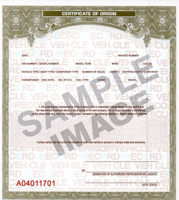 Manufacturer's Certificate of Origin (MCO) - Pinned Electric